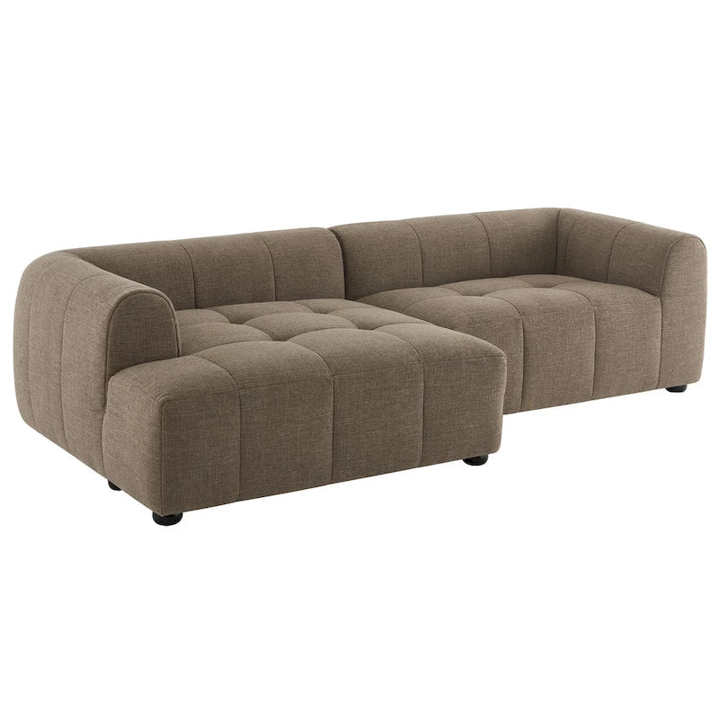 Canapé modulable en tissu rembourré avec méridienne à gauche