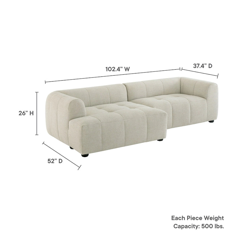 Canapé modulable en tissu rembourré avec méridienne à gauche