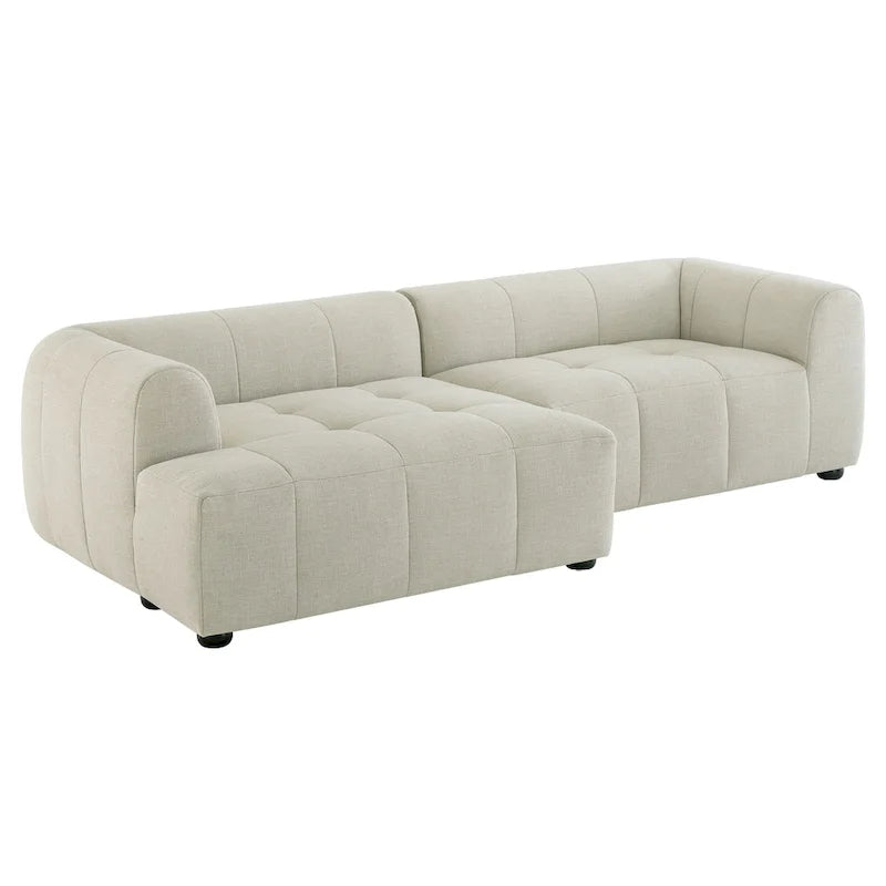 Canapé modulable en tissu rembourré avec méridienne à gauche