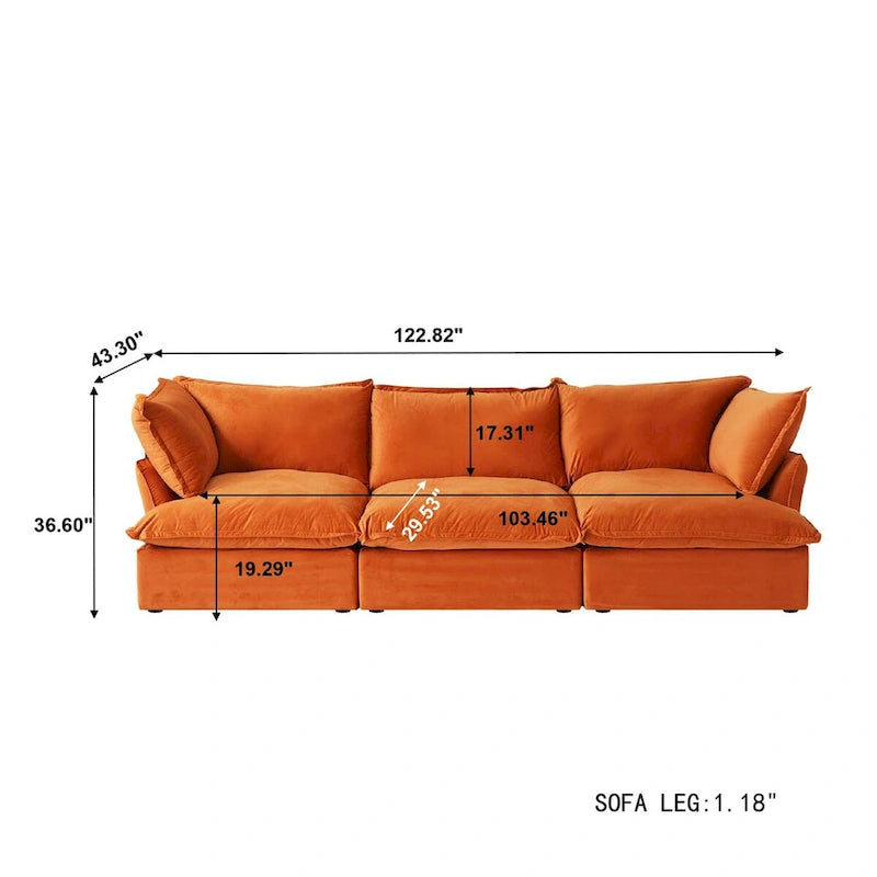 Canapé sectionnel modulaire, canapé en velours 3 places de 122.82