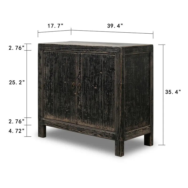 Gabinete negro envejecido de dos puertas 39x18x35H