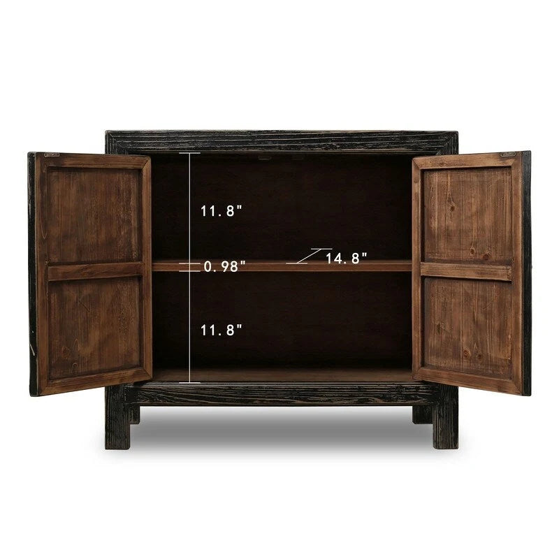 Gabinete negro envejecido de dos puertas 39x18x35H