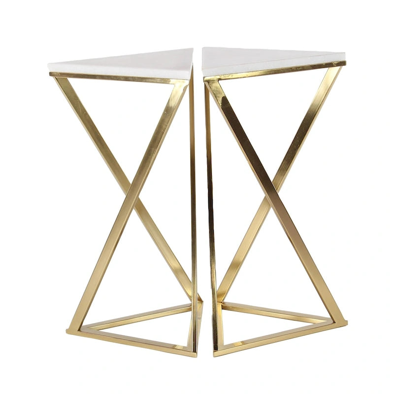 Beistelltische aus Metall mit Marmorplatte - 2er-Set, goldfarben