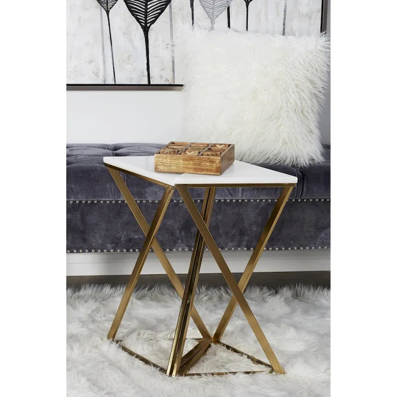 Beistelltische aus Metall mit Marmorplatte - 2er-Set, goldfarben