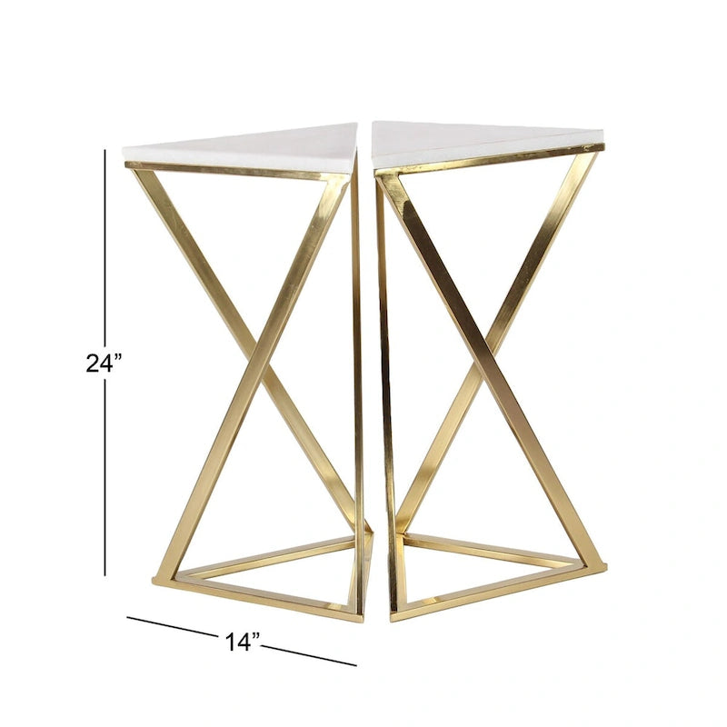 Beistelltische aus Metall mit Marmorplatte - 2er-Set, goldfarben